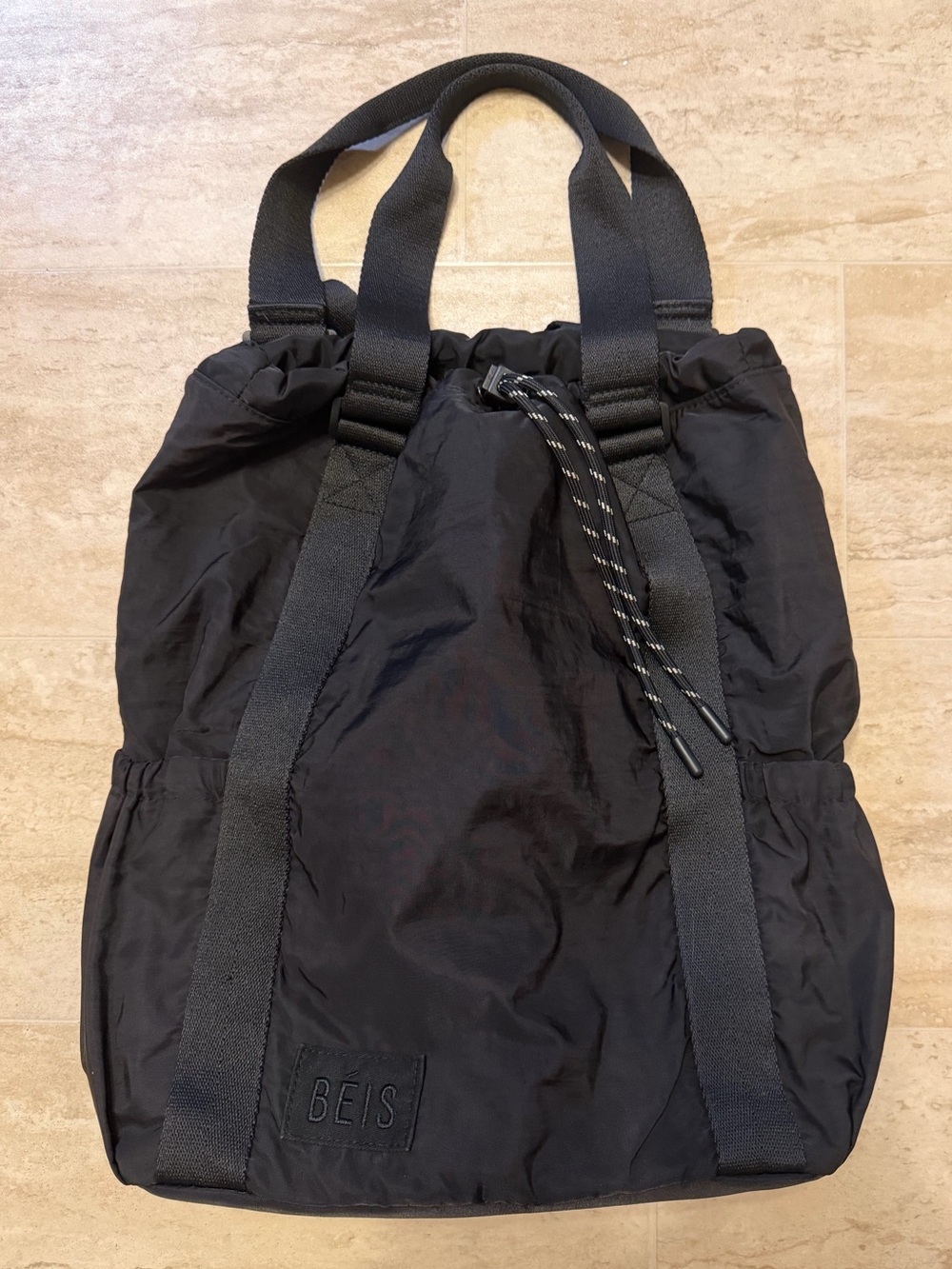 BEIS Black Drawstring Tote Backpack